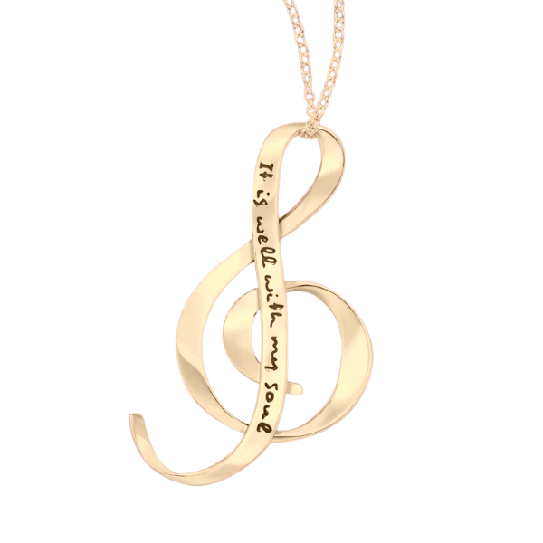 14k Gold It is Well With My Soul Treble Clef Necklace