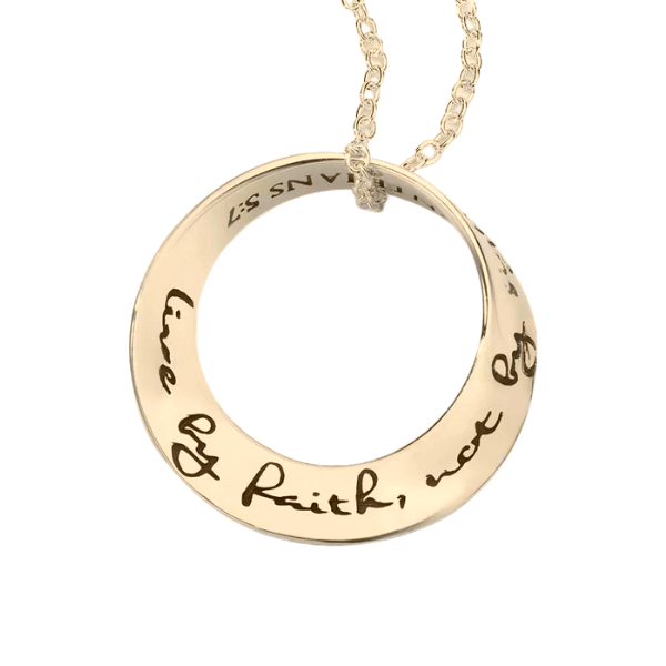 14k Gold Mobius Pendant Necklace | Live by Faith Not by Sight | 2 Corinthians 5:7