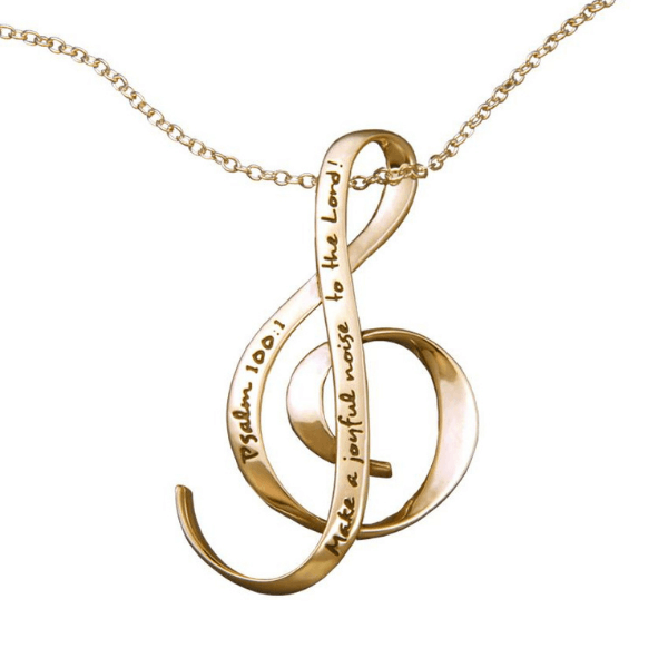 14k Gold Make a Joyful Noise Treble Clef Necklace Psalm 100