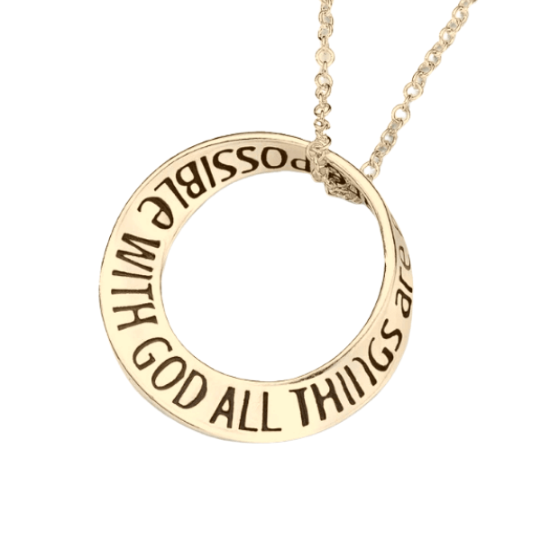 14k Gold Mobius Pendant Necklace | All Things Are Possible With God| Mark 10:27