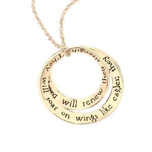 14k Gold Wings Like Eagles Double Mobius Twist Necklace | Isaiah 40:31