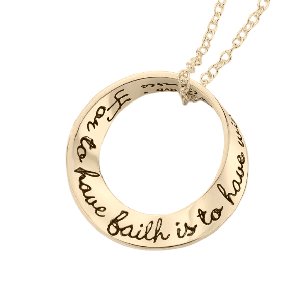 14k Gold Mobius Necklace | To Have Faith is to Have Wings | J.M. Barrie