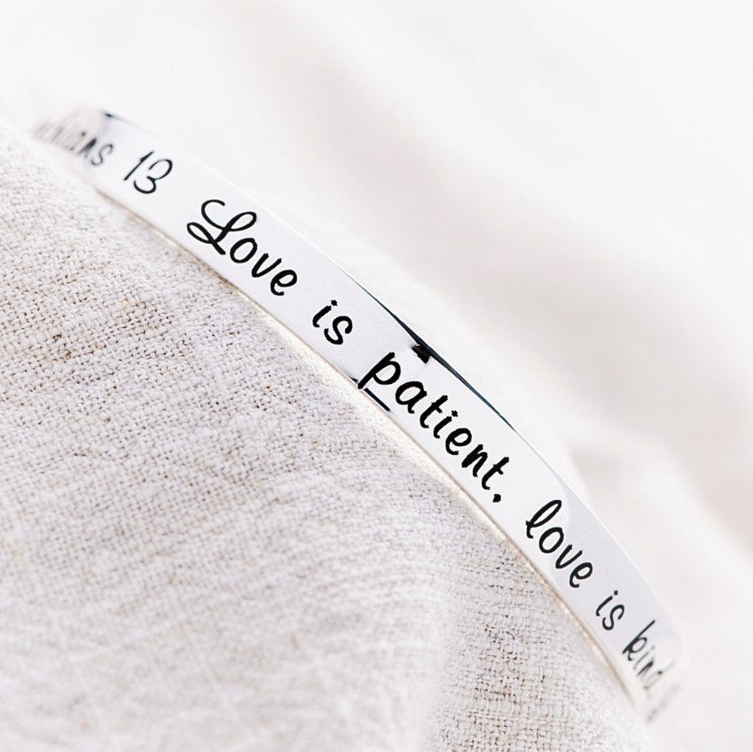1 Corinthians 13 Sterling Silver Bangle Bracelet | Love is Patient