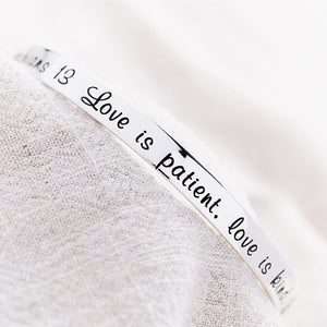 1 Corinthians 13 Sterling Silver Bangle Bracelet | Love is Patient