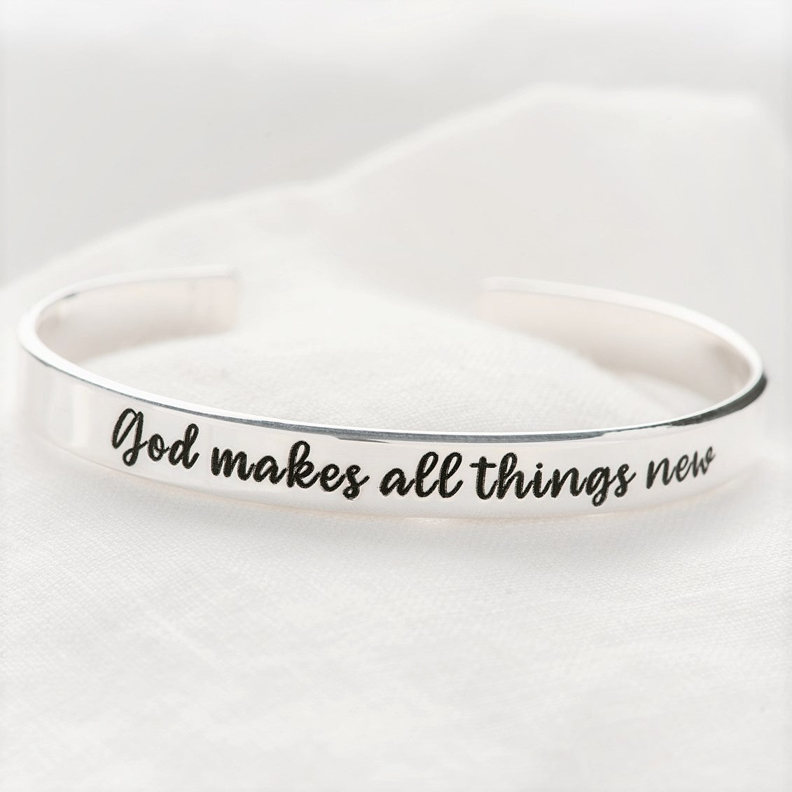 God Makes All Things New Engraved Scripture Verse Cuff Bracelet | Sterling Silver or 14k Gold