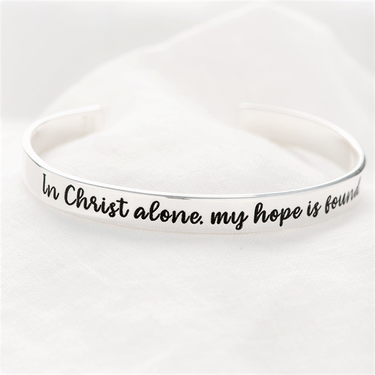 In Christ Alone Engraved Cuff Bracelet | Sterling Silver or 14k Gold