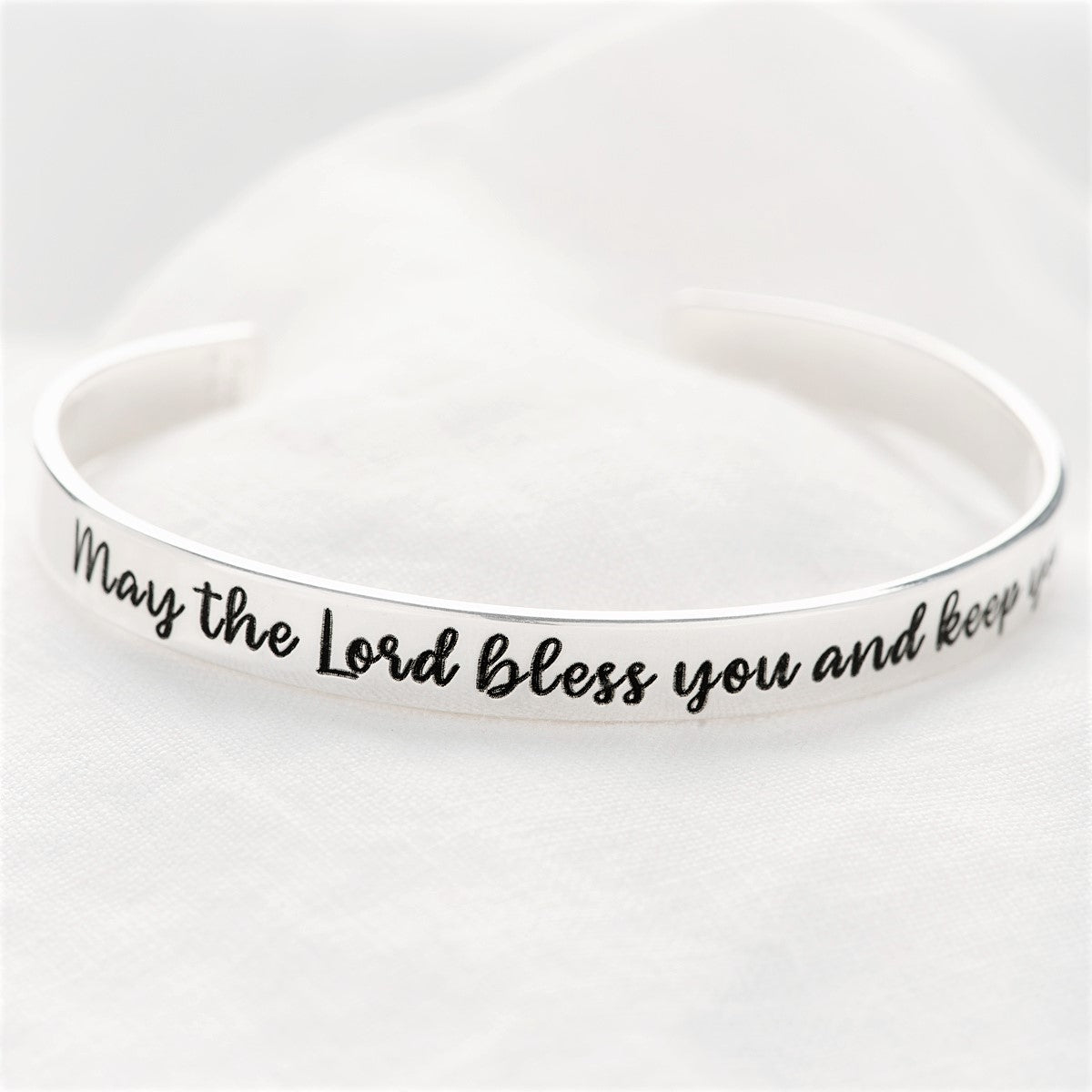 May The Lord Bless You and Keep You Engraved Cuff Bracelet | Numbers 6:24 | Sterling Silver or 14K Gold 14K Gold (6 Length Only) / 6 (Average)