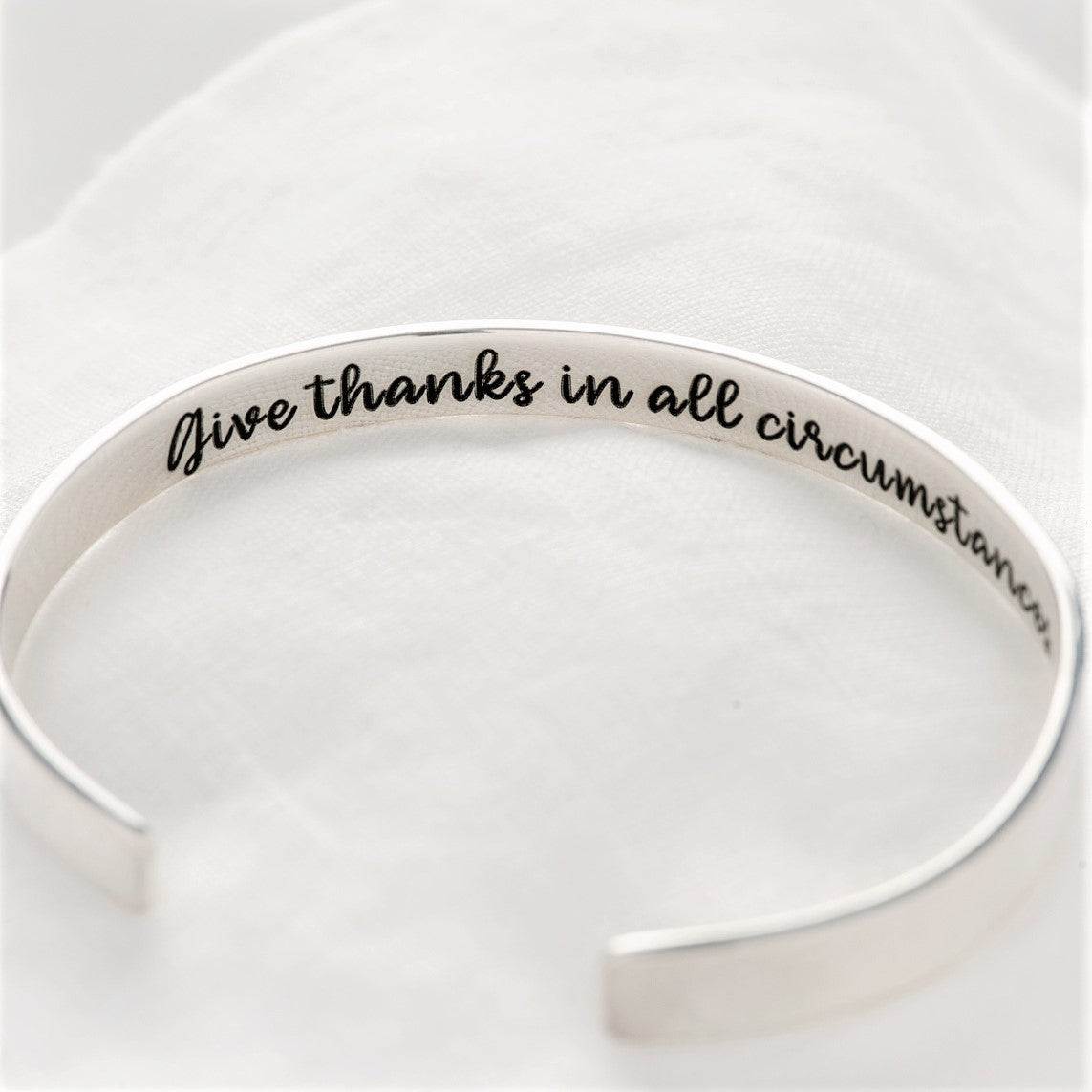 Rejoice Always, Pray Continually Engraved Scripture Verse Cuff Bracelet | Sterling Silver or 14k Gold
