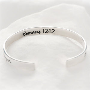 Romans 12:12 Scripture Verse Cuff Bracelet | Sterling Silver or 14k Gold