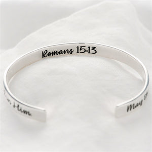 Joy & Peace Engraved Scripture Verse Cuff Bracelet | Romans 15:13 | Sterling Silver or 14k Gold