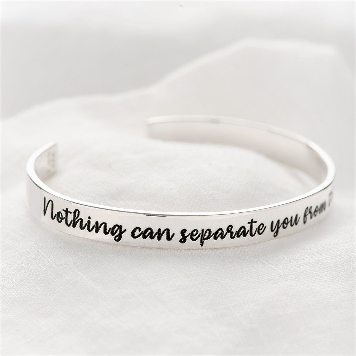 Romans 8:38 Engraved Scripture Verse Cuff Bracelet | Sterling Silver or 14k Gold