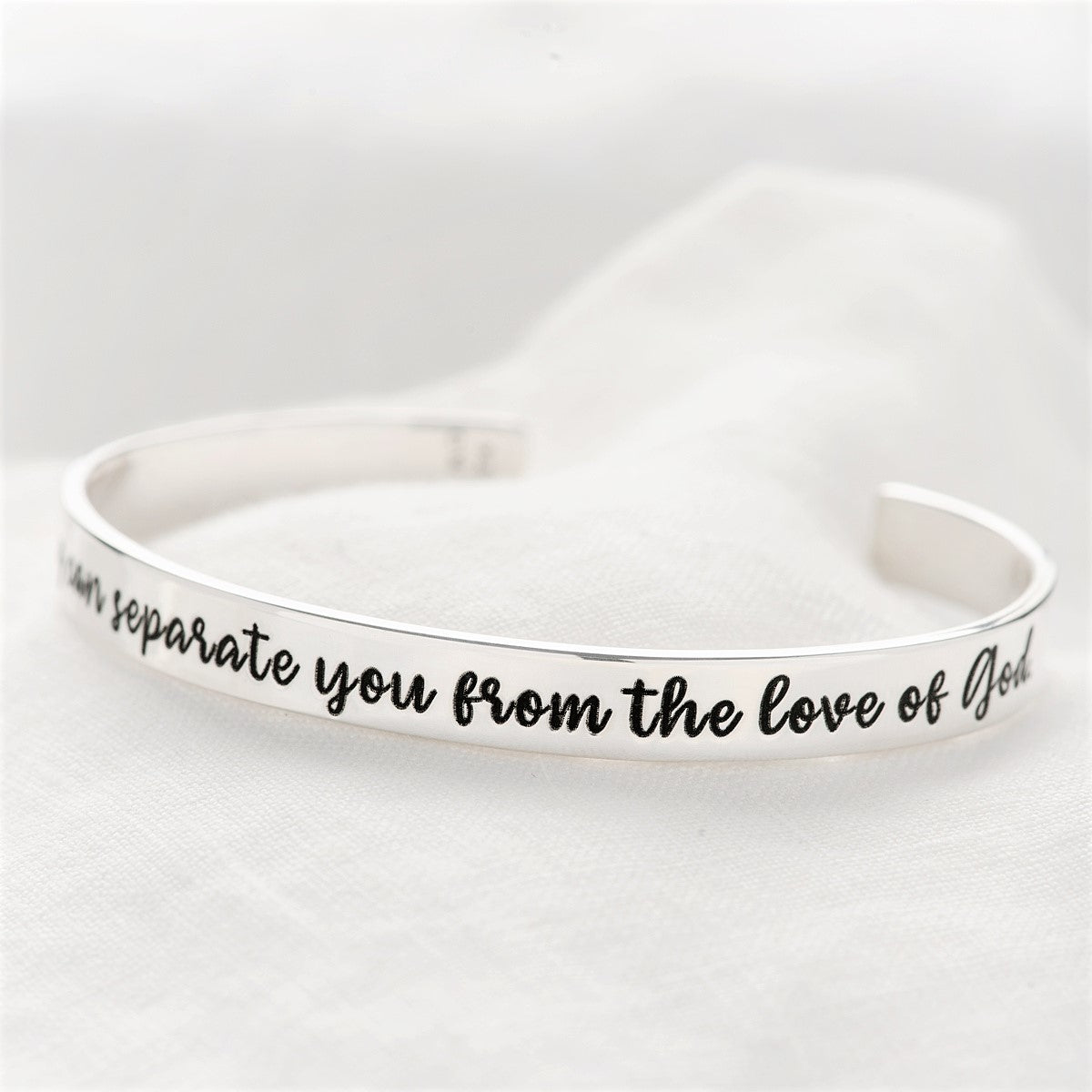 Romans 8:38 Engraved Scripture Verse Cuff Bracelet | Sterling Silver or 14k Gold