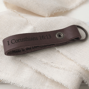 Genuine Leather Engraved Scripture Verse Keyring - Verse & Reference