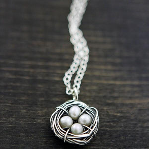 Sterling Silver Bird's Nest Necklace with Pearl Eggs | The Vintage Pearl