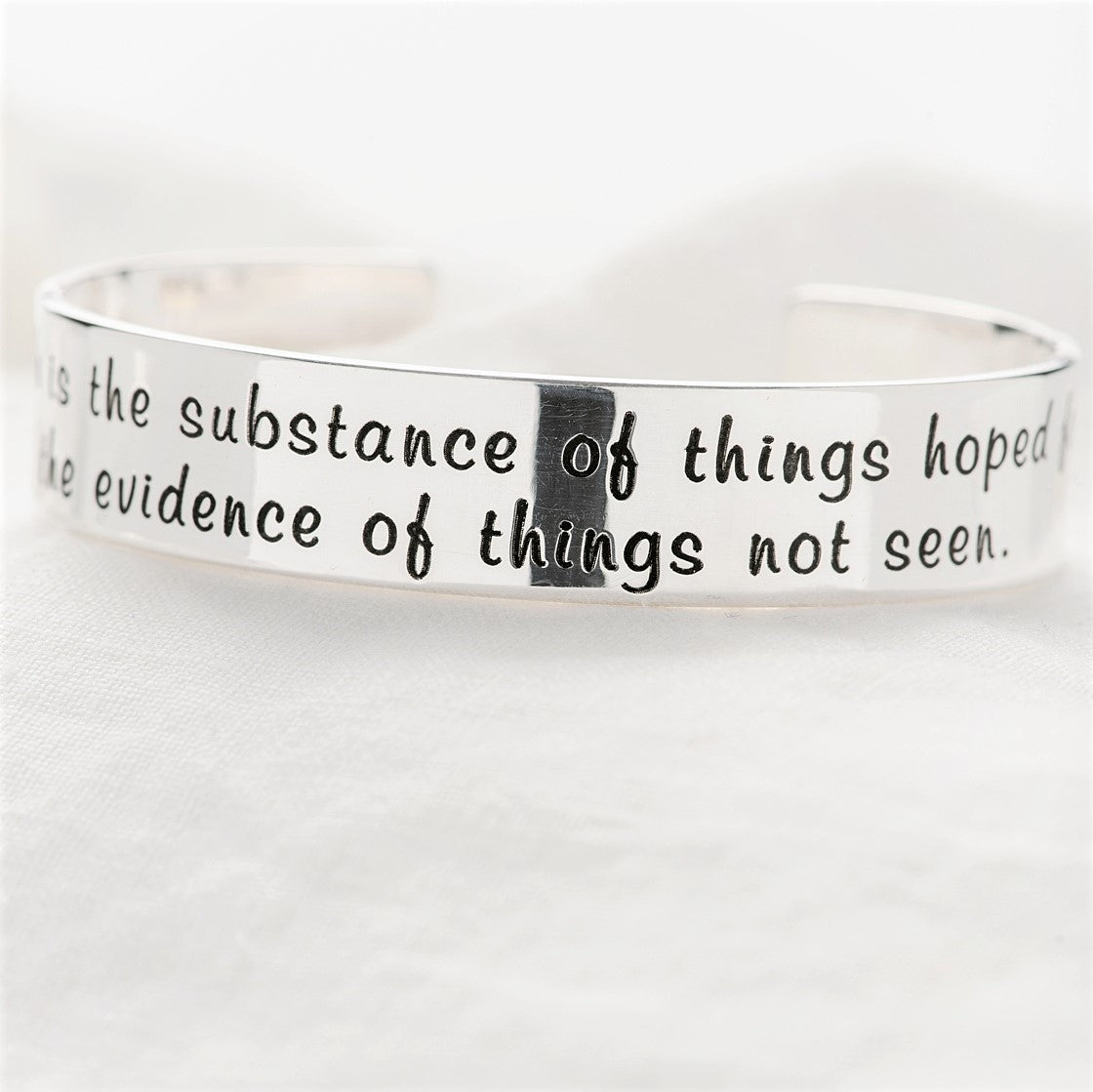 Hebrews 11:1 Engraved Scripture Verse Cuff Bracelet | Sterling Silver or 14k Gold