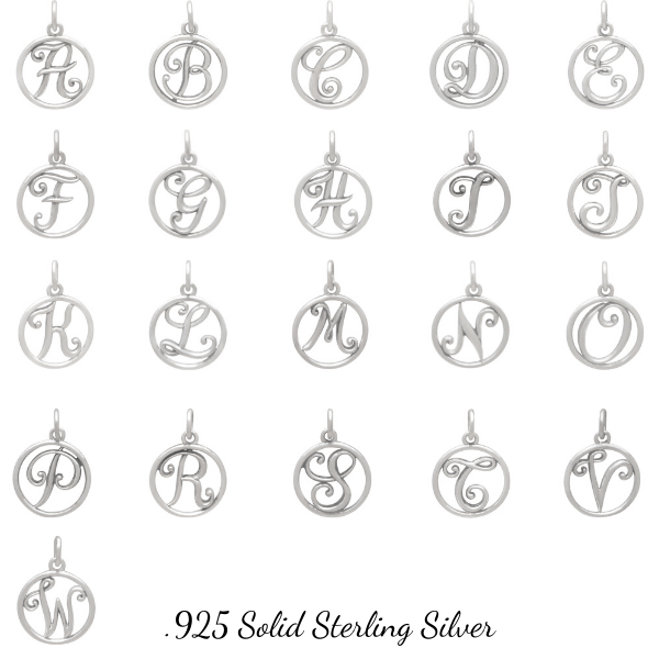 Sterling Silver Initial Charms | Cursive Disc Alphabet Letter Charm