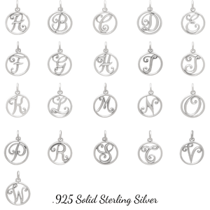 Sterling Silver Initial Charms | Cursive Disc Alphabet Letter Charm
