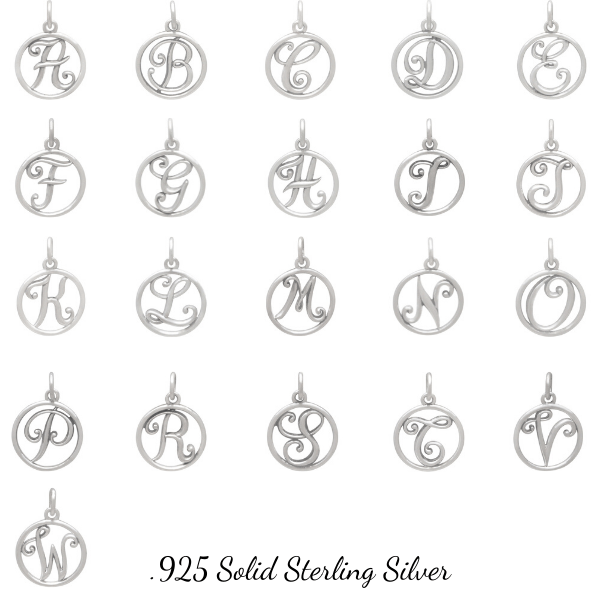 Sterling Silver Initial Charms | Cursive Disc Alphabet Letter Charm ...