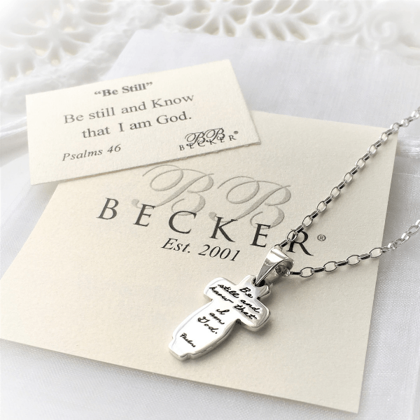 Be Still and Know that I Am God Sterling Silver Cross Necklace Psalm Clothed with Truth