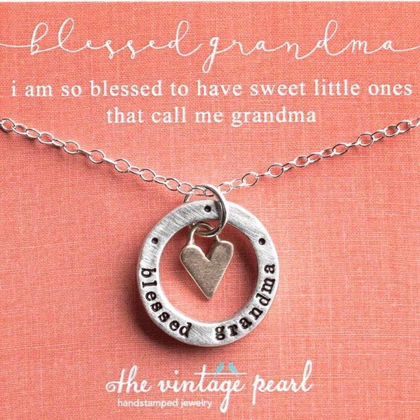 Blessed Grandma Bronze Heart Charm Fine Pewter Necklace | The Vintage Pearl