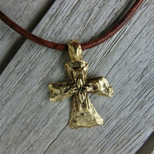 Antiqued Gold-Tone Pewter Stacked Cross Necklace - Clothed with Truth