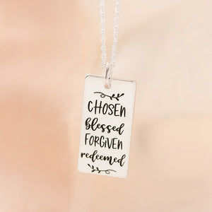 Sterling Silver Chosen Blessed Forgiven Redeemed Pendant Necklace