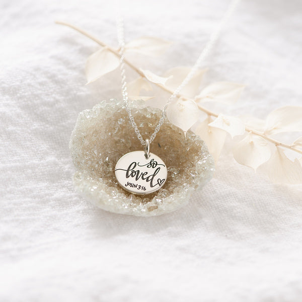Sterling Silver So Loved Pendant Necklace John 3:16 Clothed