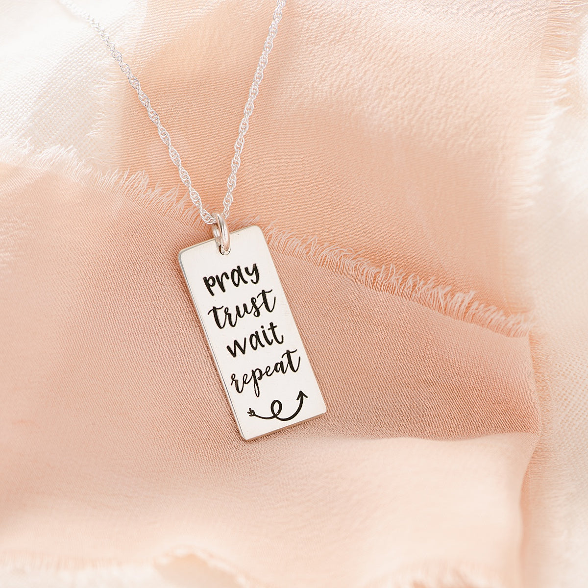 Sterling Silver Pray Trust Wait Repeat Pendant Necklace