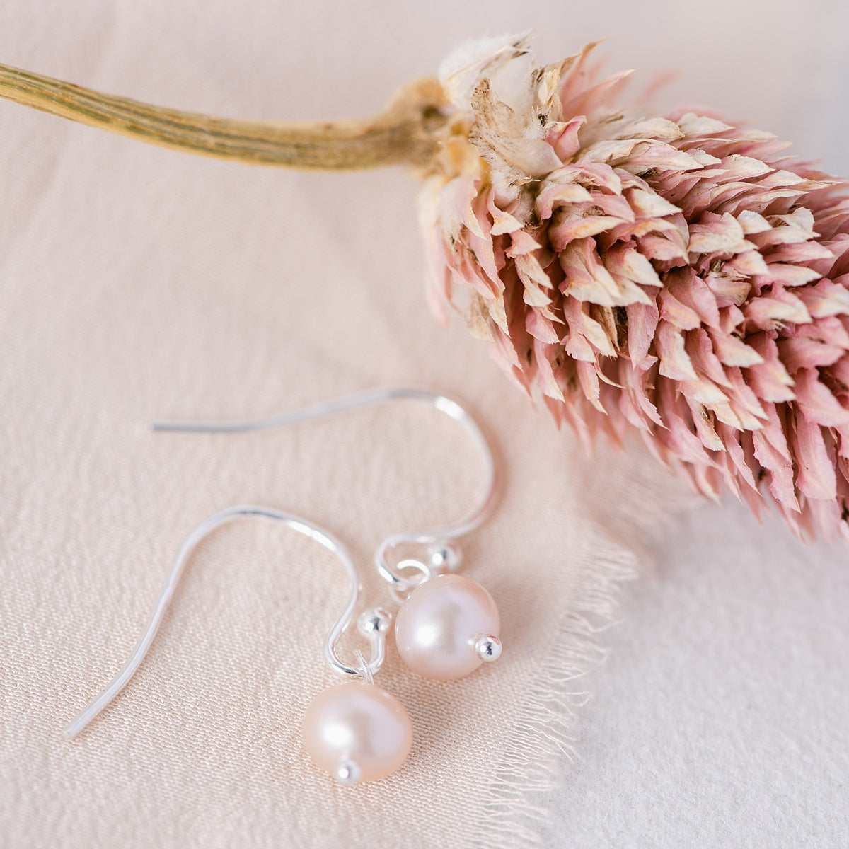 Sterling Silver & Freshwater Pearl Dangle Earrings | Ivory or Pink Cha -  Clothed with Truth