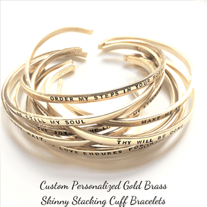 Gold Brass Hand-Stamped Personalized Skinny Cuff Bracelet | 1/8" Wide