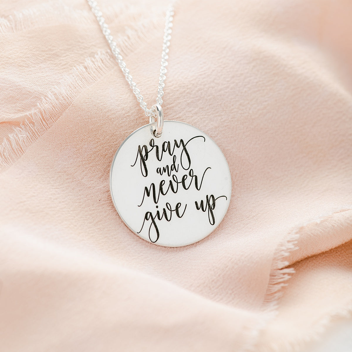 Sterling Silver Pray & Never Give Up Pendant Necklace | Luke 18:1
