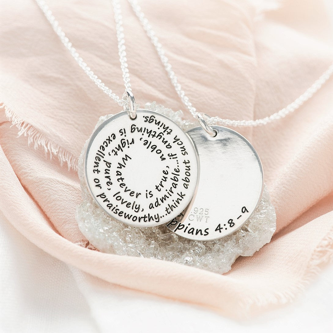 Sterling Silver Spiral Pendant Necklace | Whatever is True | Philippians 4:8-9
