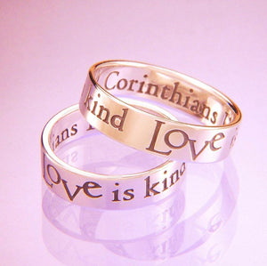 14k Gold 1 Corinthians 13 Ring | Love is Kind | White or Yellow Gold