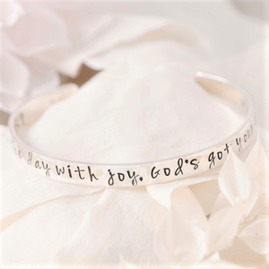Sterling Silver Engraved Cuff Bracelet | Go Face the Day With Joy, God's Got Your Back
