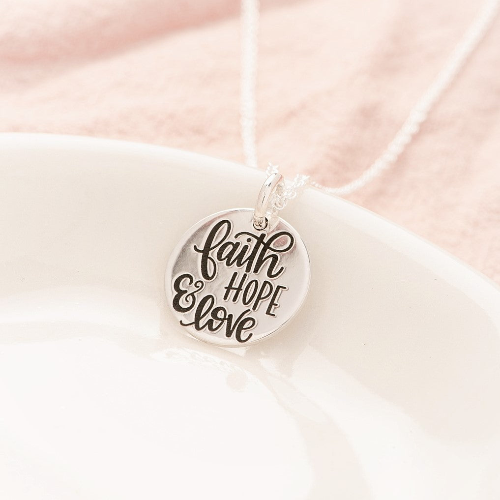 Sterling Silver Faith Hope Love Pendant Necklace | 1 Corinthians 13:13