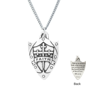 Handcrafted Fine Pewter Faith Shield Necklace | Ephesians 6:16