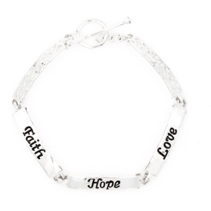 Faith Hope Love Sterling Silver Link Bracelet