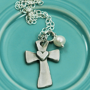 The Vintage Pearl Pewter Necklace | Faithful Love Token | Cross & Heart