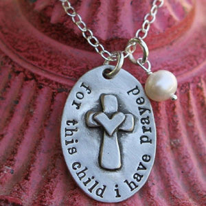 The Vintage Pearl Hand-Stamped Necklace | For This Child I Have Prayed