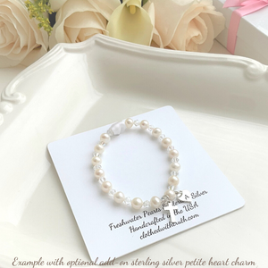 Freshwater Pearl and Swarovski Crystal Children's Bracelet with Sterling Silver Cross Charm