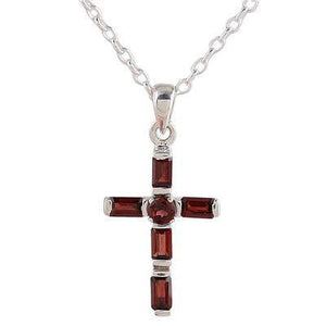 Handcrafted Garnet and Sterling Silver Cross Necklace