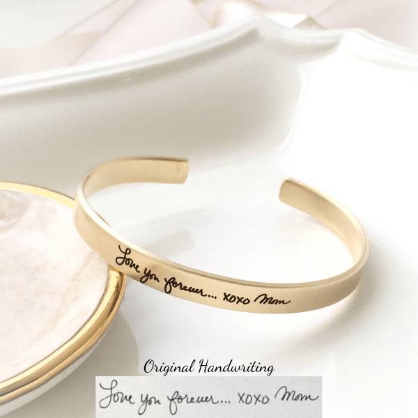 Gold Brass Actual Handwriting Custom Engraved Cuff Bracelet | 1/4" Wide