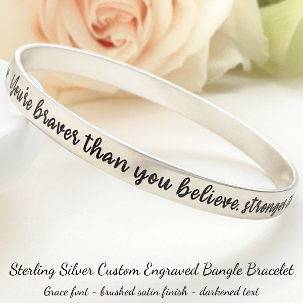 Sterling Silver Custom Engraved Personalized Bangle Bracelet Clothed with Truth