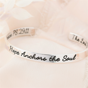 Hope Anchors the Soul Engraved Cuff Bracelet | Hebrews 6:19 | Sterling Silver or 14k Gold