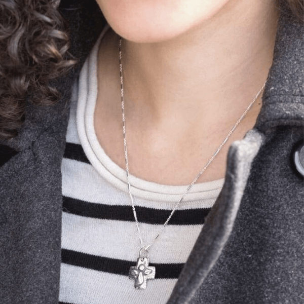 Sterling Silver Guardian Angel Cross Pendant Necklace
