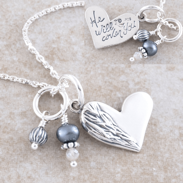 Sterling Silver Under His Wings Pendant Necklace | Psalm 91: 4