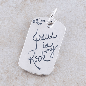 Sterling Silver "The Rock" Dog Tag Pendant Necklace | Deuteronomy 32:4