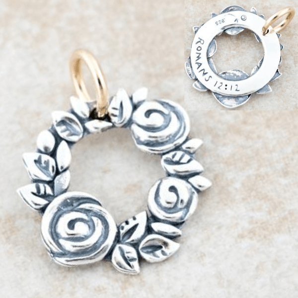 Sterling Silver Wreath of Roses Pendant Necklace | Romans 12:12