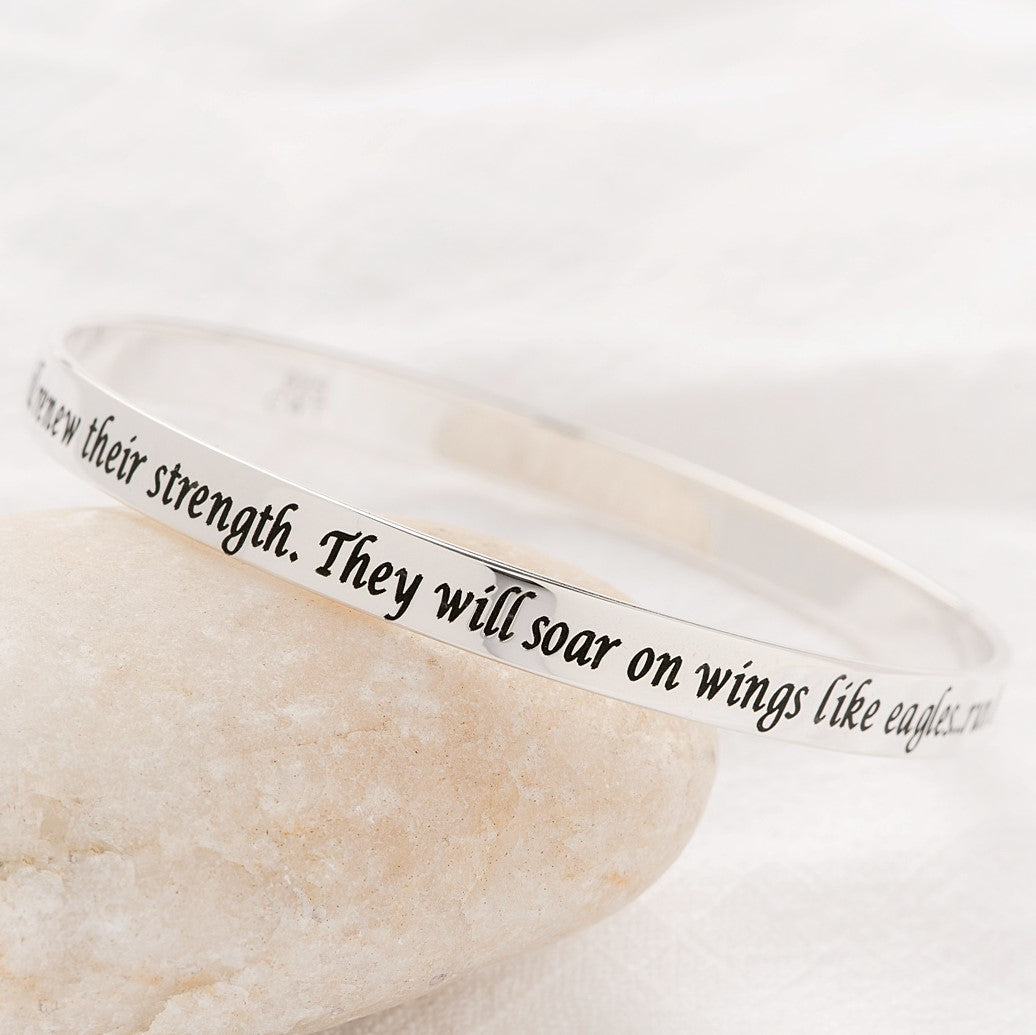 Sterling Silver Isaiah 40:31 Bangle Bracelet | Wings Like Eagles