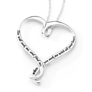 Seek With All Your Heart Sterling Silver Heart Pendant Necklace | Jeremiah 29:13